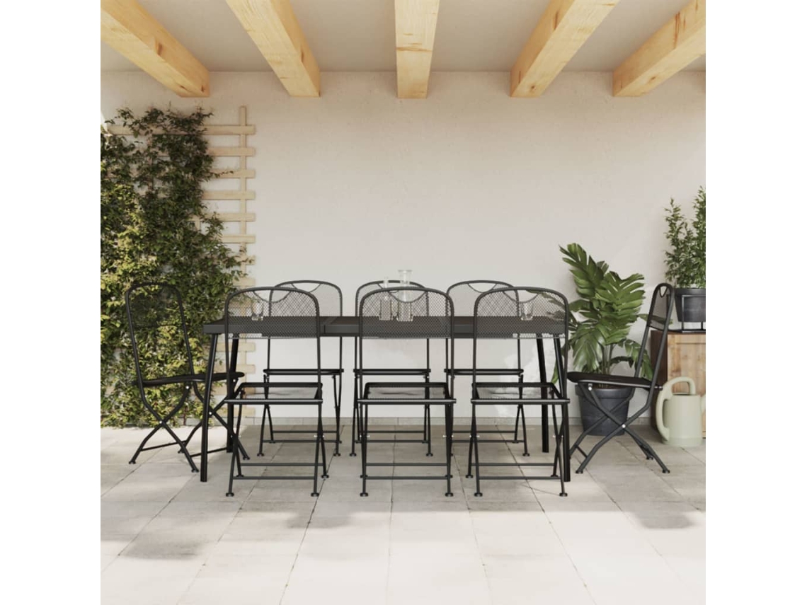 Conjunto de comedor de jardín DKD Home Decor de 9 piezas, malla metálica antracita