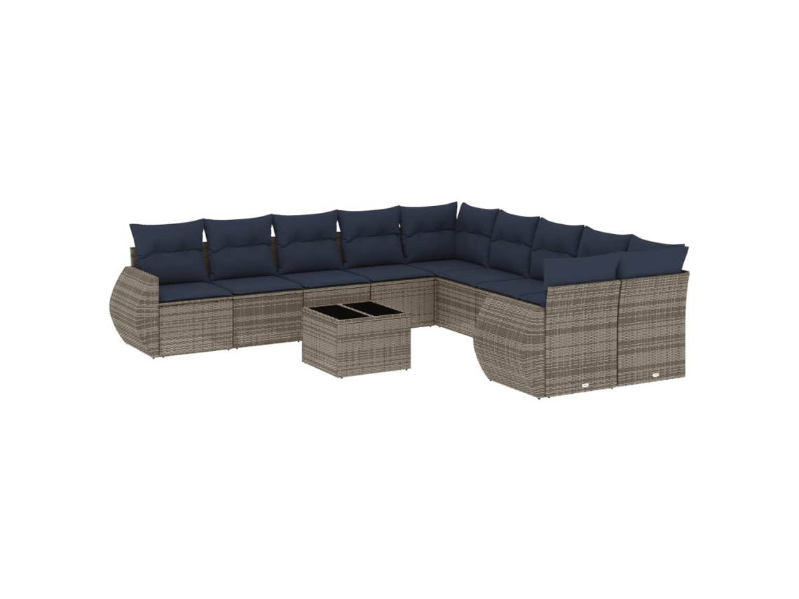 Conjunto de sofás de jardín, 11 piezas, cojines, ratán gris. EXCLUSIVO DE MAISON.