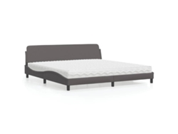 Cama Con Colchón Cuero Sintético Gris 200x200 Cm