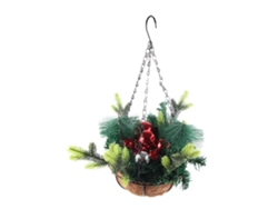 Cesta Colgante Navideña Artificial Decorada Con Piñas Y Luces De Bola Para La Decoración Navideña.