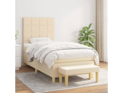 Cama con colchón de muelles y cabecero de tela beige crema (90x200 cm)