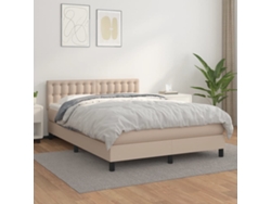 Cama Box Spring Con Colchón Cuero Sintético Capuchino 140x200cm