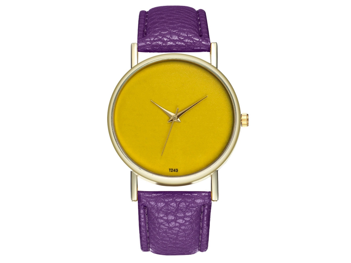 Reloj De Cuarzo De Pulsera Con Correa De Cuero Moda Para Mujer Y Hombre (morado)