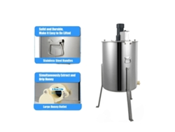Extractor de miel, funcionamiento eléctrico, construcción de acero inoxidable, color plata.