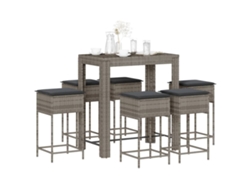Pcs Conjunto De Bar P/ Jardim C/ Almofadões Vime Pe Cinzento Dkd Home Decor