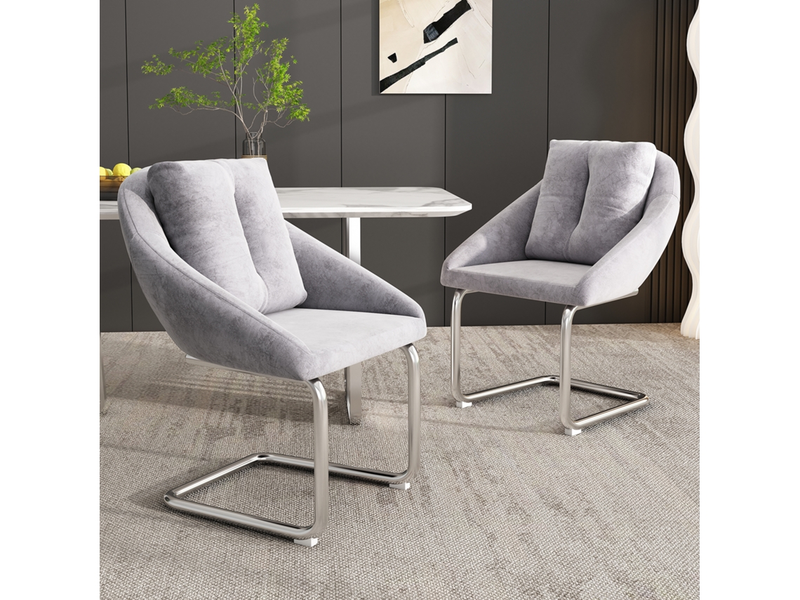 Comedor 2 Sillas Giratorias Terciopelo Gris Lujo