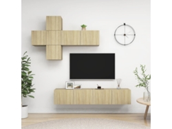 7Pzs Pack de Muebles de Armario Tv Contrachapado Color Roble Sonoma