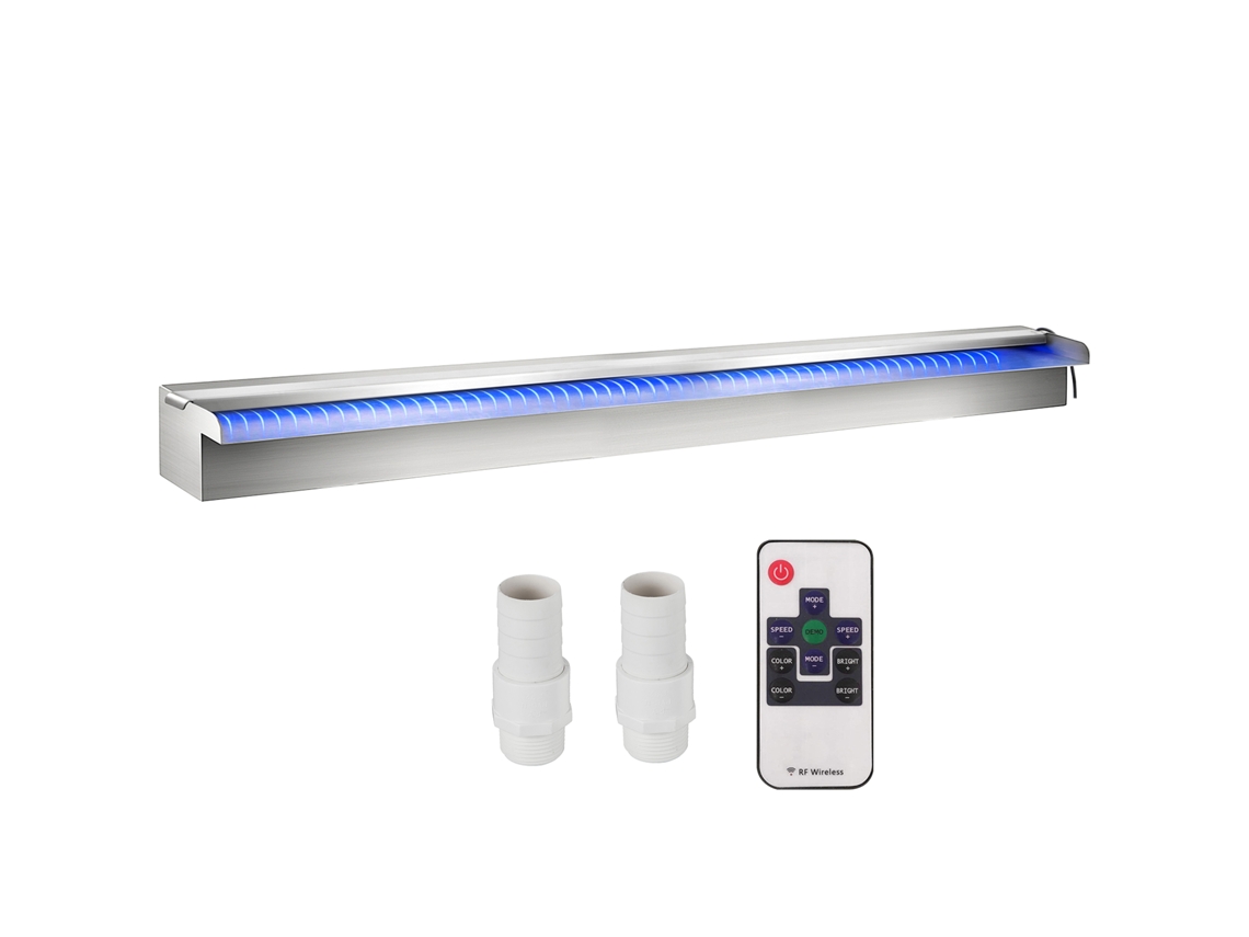 VEVOR Aliviadero de cascada para piscina LED de colores en acero inoxidable 120x11,5x8 cm