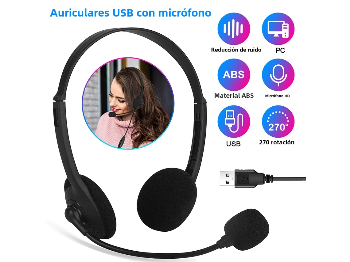 Auriculares Para Computadora Con Cable Usb Con Micrófono, Volumen Ajustable Y Cancelación De Ruido.