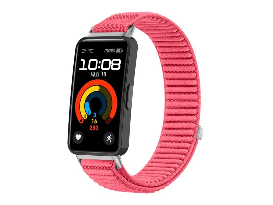 Bracelete Para Honor Band 10 / 9 - Nylon Trançado - Fecho De Velcro - Interface Metálica Vermelho Hidrofóbico