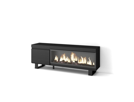 Mueble TV, Televisión, 160, Para TV hasta 65, Chimenea eléctrica XXL, Diseño industrial, Negro SKRAUT HOME