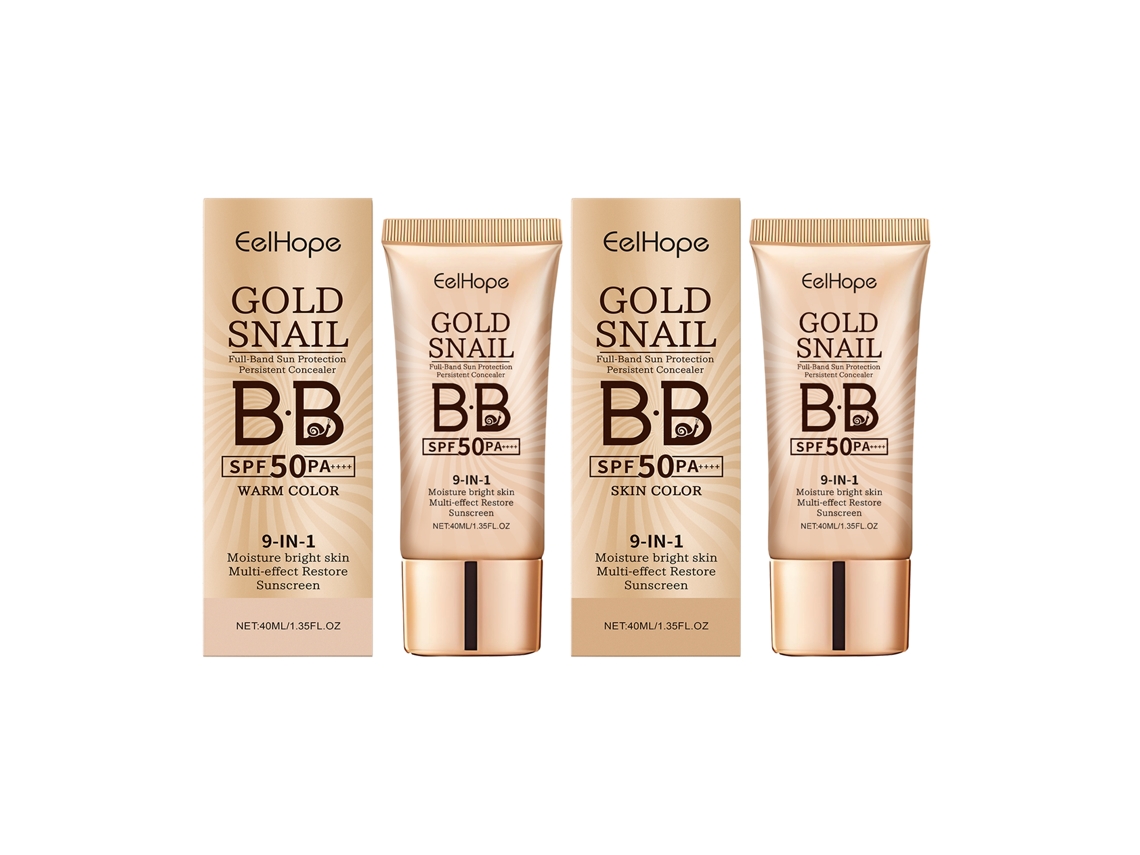Crema hidratante BB Gold Snail, resistente al agua, corrector natural para un tono de piel uniforme, protección UVA/UVB, 40 ml.
