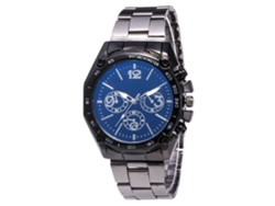 Reloj De Pulsera Para Parejas Con Elegante Brazalete De Acero, Caja Redonda Y Esfera Negra Y Azul.