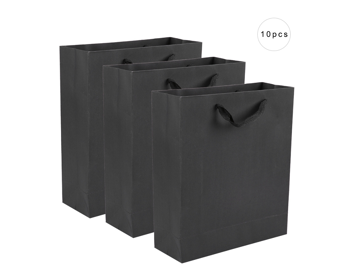 10 bolsas de papel kraft con asas, 34 x 23 x 9,5 cm, negras