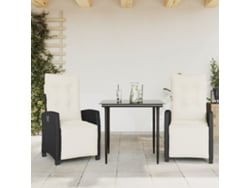 Juego de comedor de jardín de 3 piezas con cojines de mimbre negros de DKD Home Decor