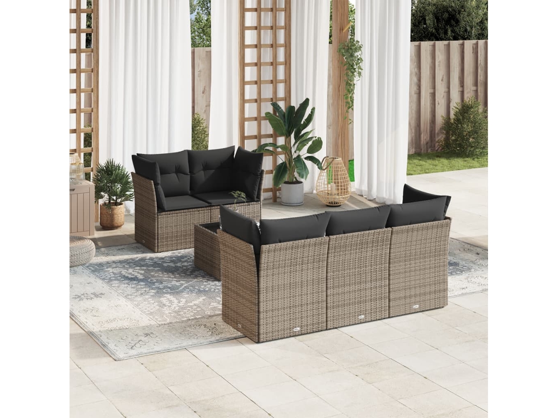 Conjunto de sofá de jardín de 6 piezas con cojines de mimbre gris, Dkd Home Decor