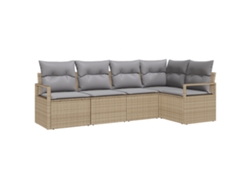 Conjunto 5 De Sofás De Jardín De Vidaxl Con Cojines Beige De Ratán Poliéster  Beige Ratán