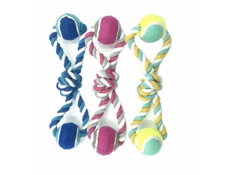 Juego de 3 cuerdas de algodón con 2 pelotas de tenis, juguete para perros de 36 cm, colores variados