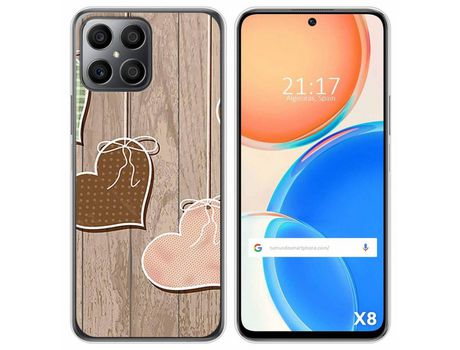 Funda para Huawei Honor X8 TUMUNDOSMARTPHONE Dibujos Corazones Madera Multicolor