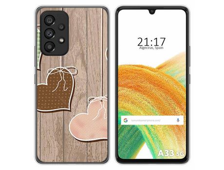 Funda para Samsung Galaxy A33 5G TUMUNDOSMARTPHONE Dibujos Corazones Madera Multicolor