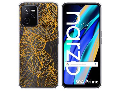 Funda para Realme Narzo 50A Prime TUMUNDOSMARTPHONE Dibujos Transparente Hojas Multicolor