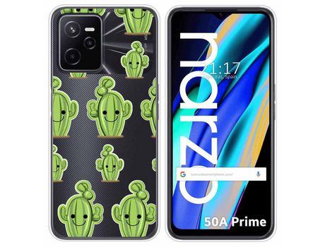 Funda para Realme Narzo 50A Prime TUMUNDOSMARTPHONE Dibujos Transparente Cactus Multicolor