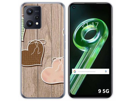 Funda para Realme 9 5G TUMUNDOSMARTPHONE Dibujos Corazones Madera Multicolor