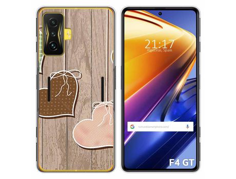Funda para Xiaomi Poco F4 GT 5G TUMUNDOSMARTPHONE Dibujos Corazones Madera Multicolor
