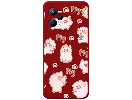 Funda para Realme Narzo 50A Prime TUMUNDOSMARTPHONE Silicona Líquida Dibujos Cerdos Rojo