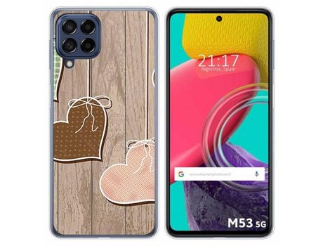 Funda para Samsung Galaxy M53 5G TUMUNDOSMARTPHONE Dibujos Corazones Madera Multicolor