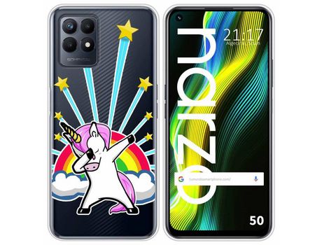 Funda para Realme Narzo 50 TUMUNDOSMARTPHONE Dibujos Transparente Unicornio Multicolor