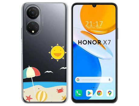 Funda para Huawei Honor X7 TUMUNDOSMARTPHONE Dibujos Transparente Playa Multicolor