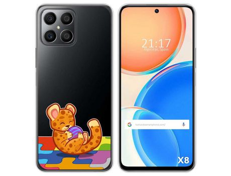 Funda para Huawei Honor X8 TUMUNDOSMARTPHONE Dibujos Transparente Leopardo Multicolor