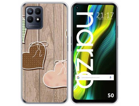 Funda para Realme Narzo 50 TUMUNDOSMARTPHONE Dibujos Corazones Madera Multicolor