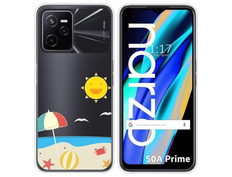 Funda para Realme Narzo 50A Prime TUMUNDOSMARTPHONE Dibujos Transparente Playa Multicolor