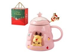 KOFIHETY Taza Creativa de Navidad de Alto Color Vaso de Cerámica con Tapa y Cuchara Regalo Práctico en Caja de Regalo