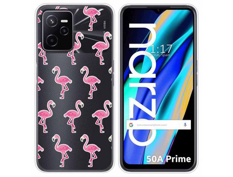 Funda para Realme Narzo 50A Prime TUMUNDOSMARTPHONE Dibujos Transparente Flamenco Multicolor