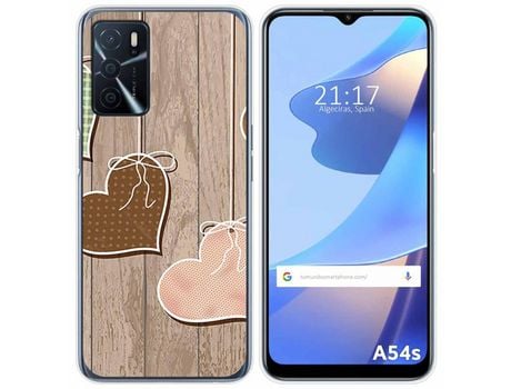 Funda para Oppo A54s TUMUNDOSMARTPHONE Dibujos Corazones Madera Multicolor