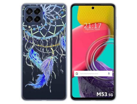 Funda para Samsung Galaxy M53 5G TUMUNDOSMARTPHONE Dibujos Transparente Plumas Multicolor