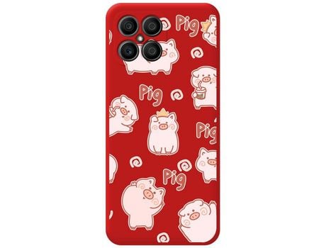 Funda para Huawei Honor X8 TUMUNDOSMARTPHONE Silicona Líquida Dibujos Cerdos Rojo