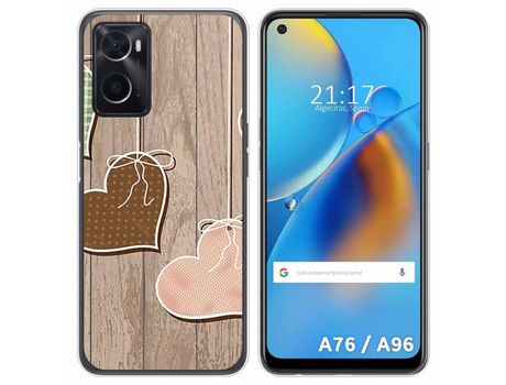 Funda para Oppo A76 / A96 TUMUNDOSMARTPHONE Dibujos Corazones Madera Multicolor