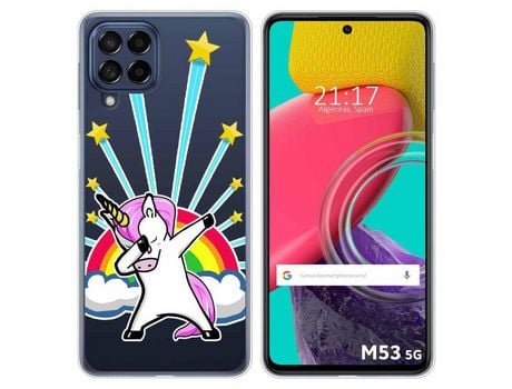 Funda para Samsung Galaxy M53 5G TUMUNDOSMARTPHONE Dibujos Transparente Unicornio Multicolor