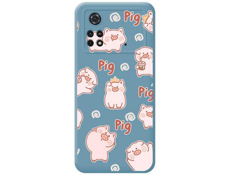 Funda para Xiaomi POCO M4 Pro 4G TUMUNDOSMARTPHONE Silicona Líquida Dibujos Cerdos Azul