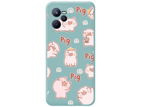 Funda para Realme Narzo 50A Prime TUMUNDOSMARTPHONE Silicona Líquida Dibujos Cerdos Azul