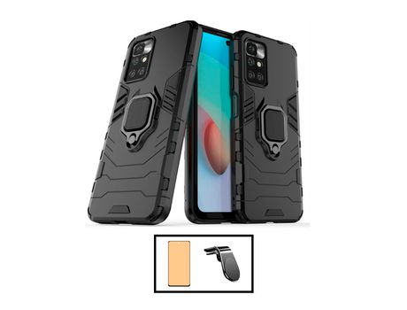 Kit de Vidrio Templado Ceramicglass Funda Completa 3X1 Defensor Militar Soporte L Coche para Xiaomi Redmi 10 Prime 2021 Negro PHONECARE