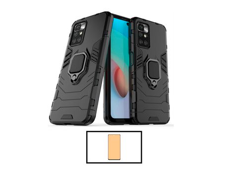 Kit Cristal Templado CeramicGlass Full Cover + Carcasa 3X1 Military Defender para Xiaomi Redmi 10 Prime 2022 GIFT4ME Negro
