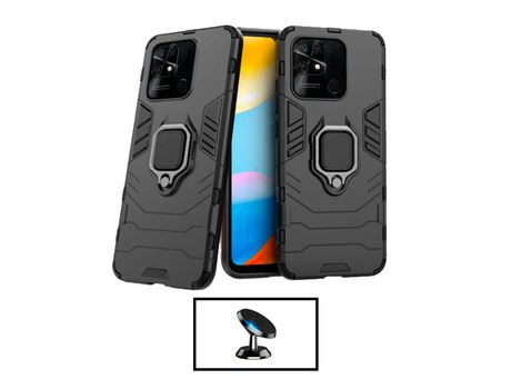 Kit Soporte Magnético de coche + Funda 3X1 Military Defender para Xiaomi Redmi 10 Power - Negro