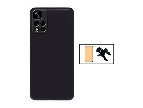Kit Cristal Templado CeramicGlass Full Cover + Carcasa Silicona Líquido + Soporte Magnético de Auto Reforzado para Xiaomi Redmi 10 Prime 2022 GIFT4...