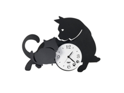 Reloj de pared Mamma Gatta de 38 x 27 cm en hierro negro con diseño de gato y gatitos. Mecanismo de batería silencioso. Fabricado en Italia. Arti Mestieri.
