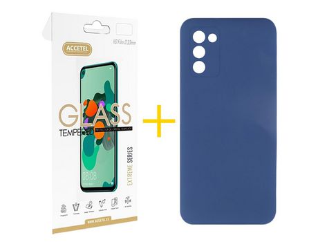 Pack Carcasa + Protector de Pantalla Cristal Templado para Samsung Galaxy A02S ACCETEL Azul